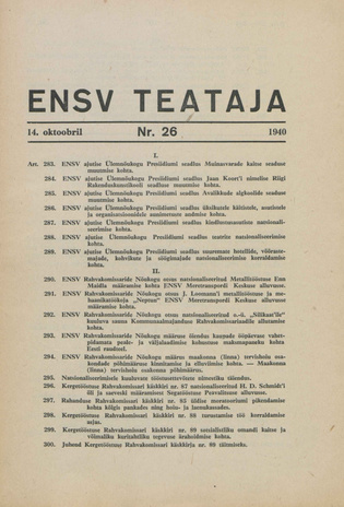 Eesti NSV Teataja ; 26 1940-10-14