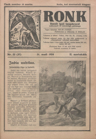 Ronk : perekonna ja noorsoo ajakiri ; 22 (37) 1924-05-31