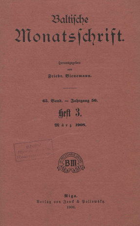 Baltische Monatsschrift ; 3 1908-03