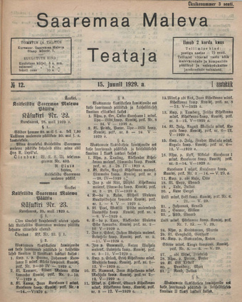 Saaremaa Maleva Teataja ; 12 1929-06-15