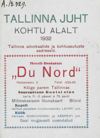 Tallinna juht kohtu alalt 1932 : Tallinna advokaatide ja kohtuasutuste nimestik