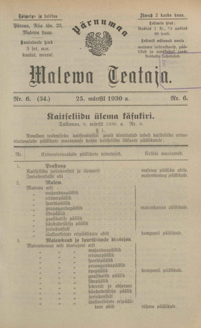 Pärnumaa Maleva Teataja ; 6 (34) 1930-03-25