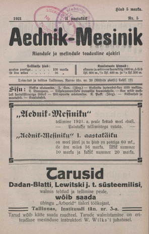 Aednik - Mesinik ; 5 1921