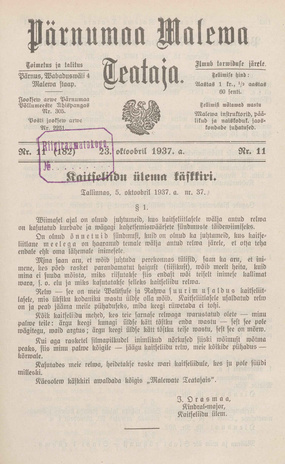 Pärnumaa Maleva Teataja ; 11 (182) 1937-10-23