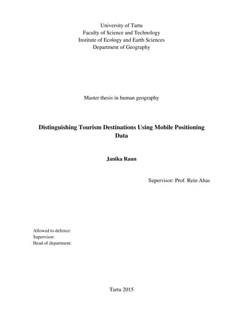 Distinguishing tourism destinations using mobile positioning data : master thesis in human geography 