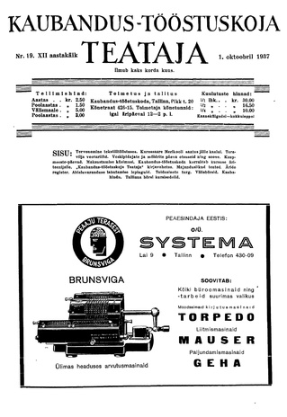 Kaubandus-tööstuskoja Teataja ; 19 1937-10-01