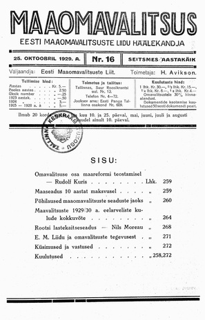 Maaomavalitsus ; 16 1929-10-25