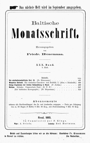 Baltische Monatsschrift ; 5 1883