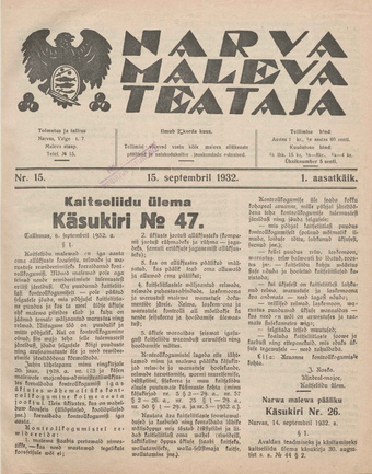 Narva Maleva Teataja ; 15 1932-09-15