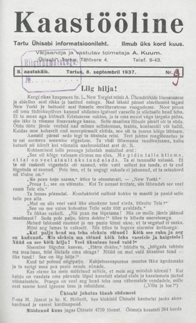 Kaastööline : Tartu Ühisabi Informatsioonileht ; 9 1937-09-08