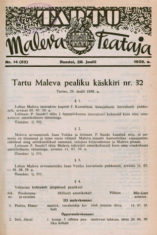 Tartu Maleva Teataja ; 14 (52) 1939-07-28