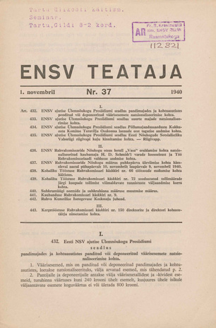 Eesti NSV Teataja ; 37 1940-11-01
