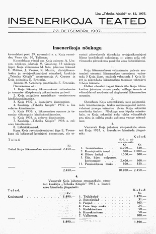 Insenerikoja Teated : ajakiri ; 12 1937-12-22