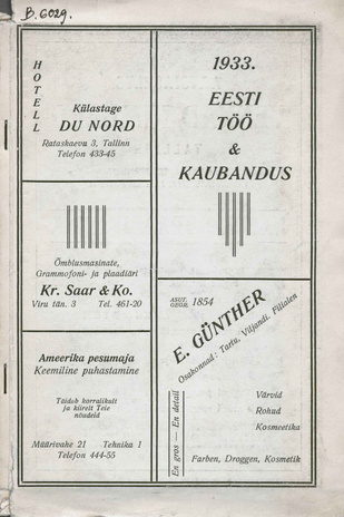 Eesti tööstuse ja kaubanduse aadressraamat 1933 : peaharud eesti-saksa keeles = Handels-Adressbuch Estlands