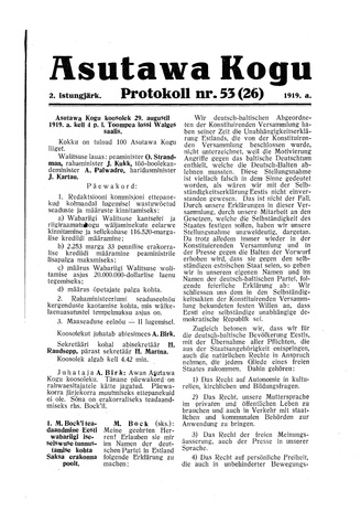 Asutawa Kogu protokoll nr.53 (26) (29. august 1919)