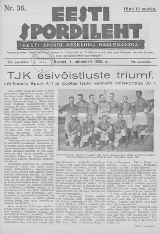 Eesti Spordileht ; 36 1926-10-01