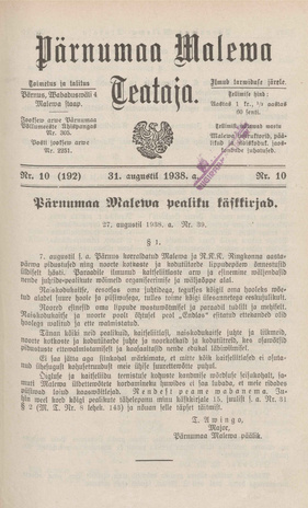 Pärnumaa Maleva Teataja ; 10 (192) 1938-08-31