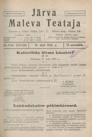 Järva Maleva Teataja ; 9-10 (125-126) 1934-05-31