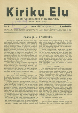 Kiriku Elu : Eesti Katoliiklaste Häälekandja ; 6 1937-06-26
