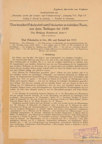 Von deutscher Schulpolitik und Schularbeit im baltischen Raum, von ihren Anfängen bis 1939 