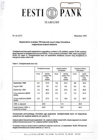 Eesti Pank : teabeleht ; 61 (127) 1995-10