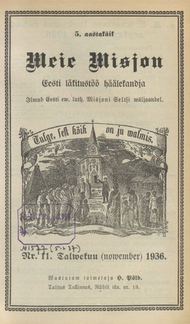 Meie Misjon : Eesti läkitustöö häälekandja ; 11 1936-11