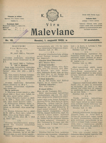 K. L. Viru Malevlane ; 15 1932-08-01