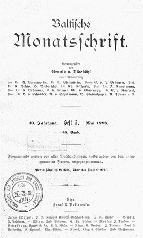Baltische Monatsschrift ; 5 1898-05