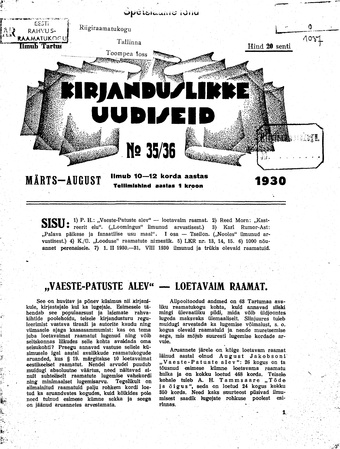Kirjanduslikke uudiseid ; 35/36 1930