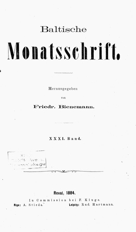 Baltische Monatsschrift ; 1884