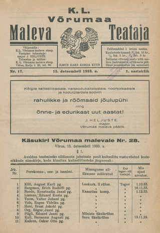 K. L. Võrumaa Maleva Teataja ; 17 1933-12-15