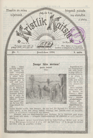 Kristlik Kaitsja : Eesti metodistide häälekandja ; 7 1924-07