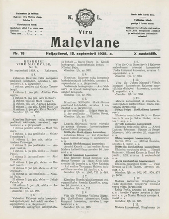 K. L. Viru Malevlane ; 18 1938-09-15