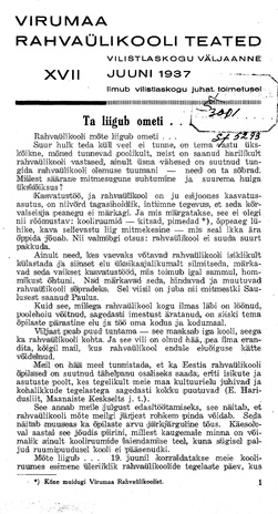 Virumaa Rahvaülikooli Teated ; 17 1937-06