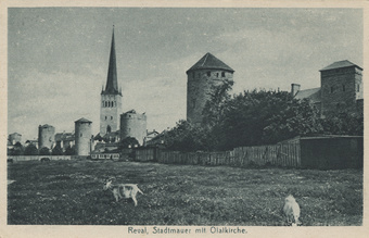 Reval : Stadtmauer mit Olaikirche 