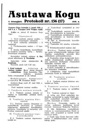 Asutawa Kogu protokoll nr.136 (17) (3. juuni 1920)