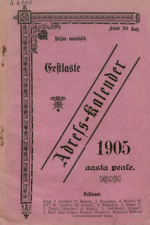 Eestlaste adress-kalender 1905 aasta peale