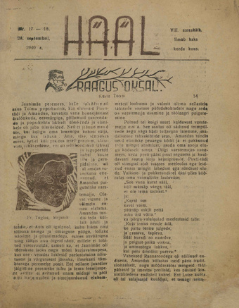 Hääl : kunsti, teaduse ja belletristika kuukiri ; 17-18 1940-09-28