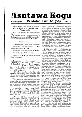 Asutawa Kogu protokoll nr.63 (36) (23. september 1919)