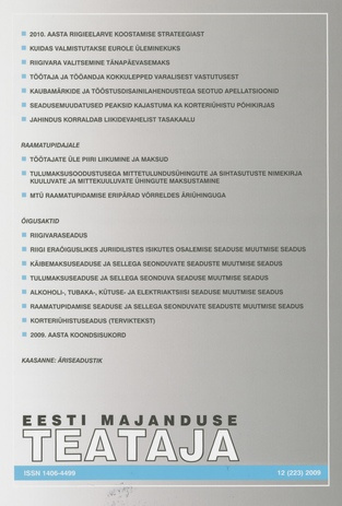 Eesti Majanduse Teataja : majandusajakiri aastast 1991 ; 12 (223) 2009