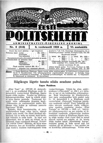 Eesti Politseileht ; 6 1926