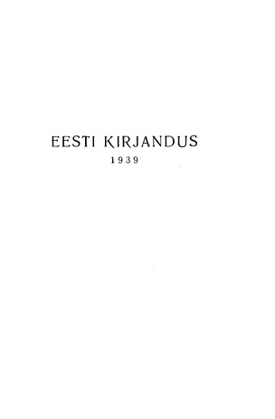Eesti Kirjandus ; sisukord 1939