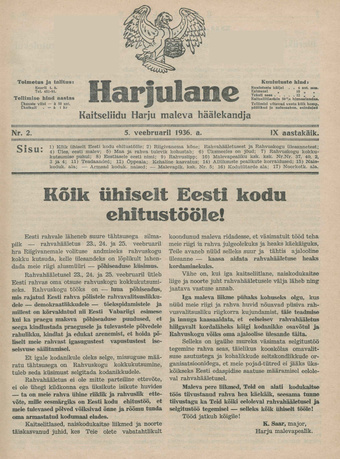 Harjulane : Kaitseliidu Harju Maleva häälekandja ; 2 1936-02-05