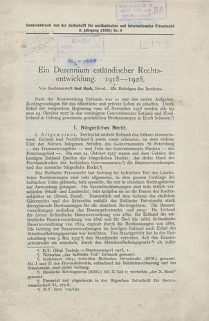 Ein Dezennium estländischer Rechtsentwicklung, 1918-1928 