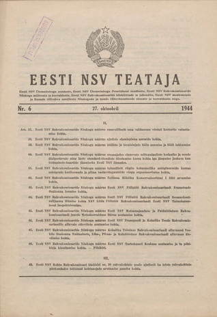 Eesti NSV Teataja ; 6 1944-10-27