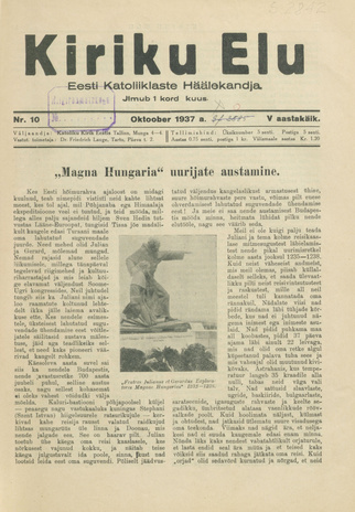 Kiriku Elu : Eesti Katoliiklaste Häälekandja ; 10 1937-10-15