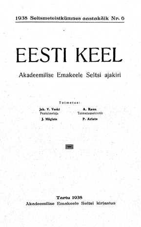 Eesti Keel ; 6 1938
