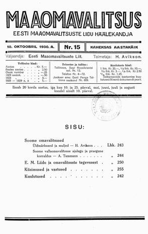 Maaomavalitsus ; 15 1930-10-10