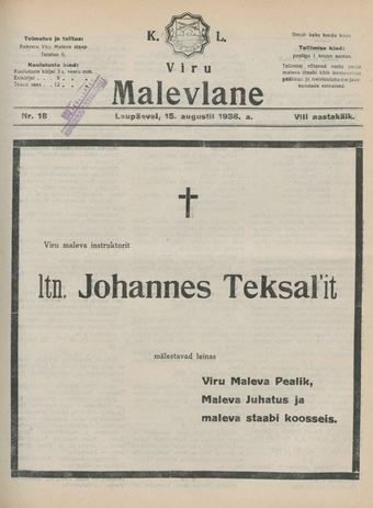 K. L. Viru Malevlane ; 18 1936-08-15