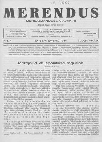 Merendus : mereasjanduslik ajakiri ; 4 1934